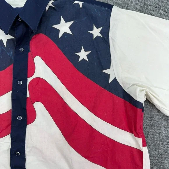 Wrangler Shirt Men 17.5 36 XL Xlong Tails American Flag Western Button Up *FLAWS - Picture 8 of 16